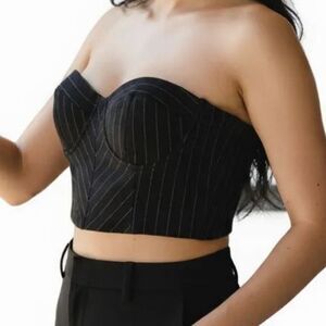 Vintage Hugo Buscati Collection Strapless Corset 14 Bustier Top Black Crop 90s